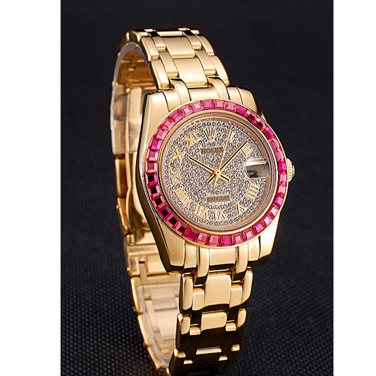 AAA Replica Watches Diamond Pink Bracelet Gold Bezel Dial Case And Rolex 622835 Jewels Datejust 0514